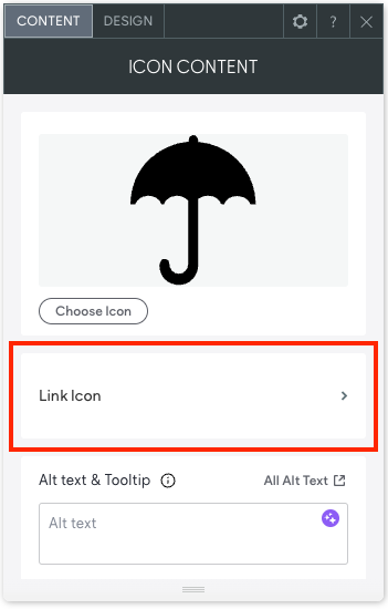 Die Registerkarte „Inhalt“ eines Kontextmenüs mit der Schaltfläche zum Festlegen eines Linksymbols ist rot umrandet.