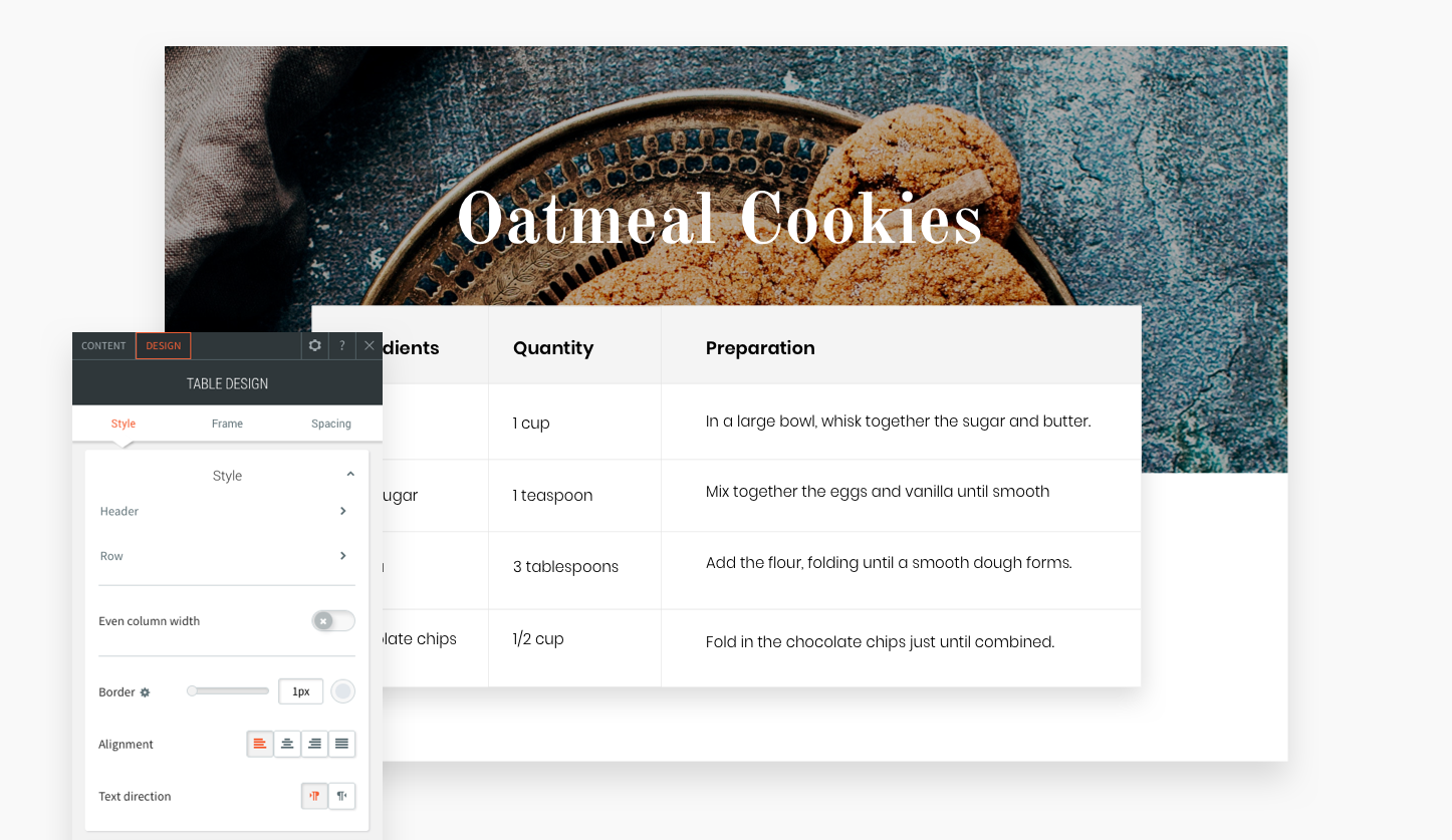 Widget Tabla en un sitio activo rellena con datos.