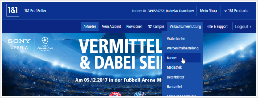 Blue menu with white text. Banner is selected.